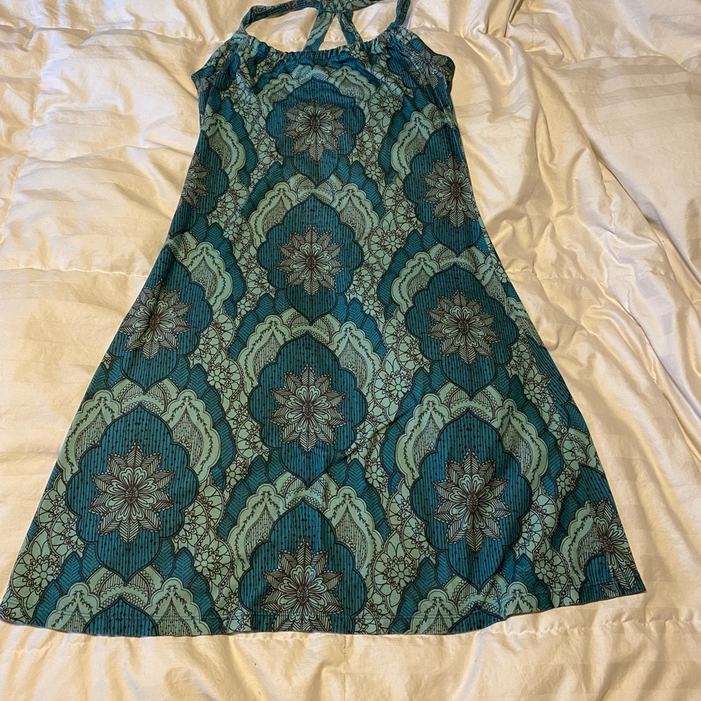 Prana Teal and Green Floral Midi Dress